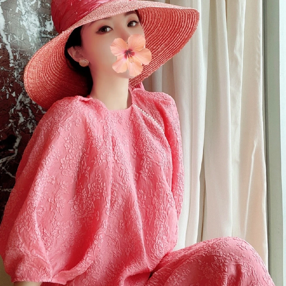 Очаровательная розовая соломенная шляпа ручной работы от солнца из рафии во