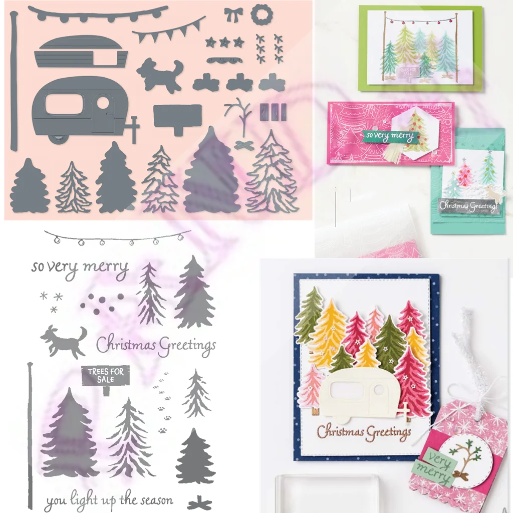 

Christmas Trees 2022 Arrival Metal Cutting Dies and Clear Stamp DIY Scrapbook Paper Craft Photo Album Card Embossing New Die