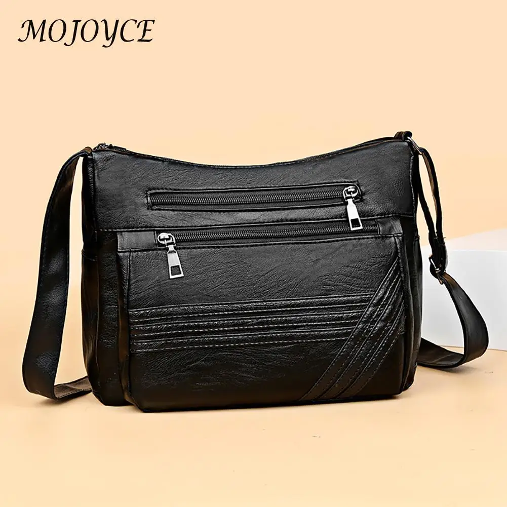 

Модная женская сумка-мессенджер на плечо, мягкие кожаные простые однотонные сумки через плечо для матерей, Женский кошелек на молнии с неск...