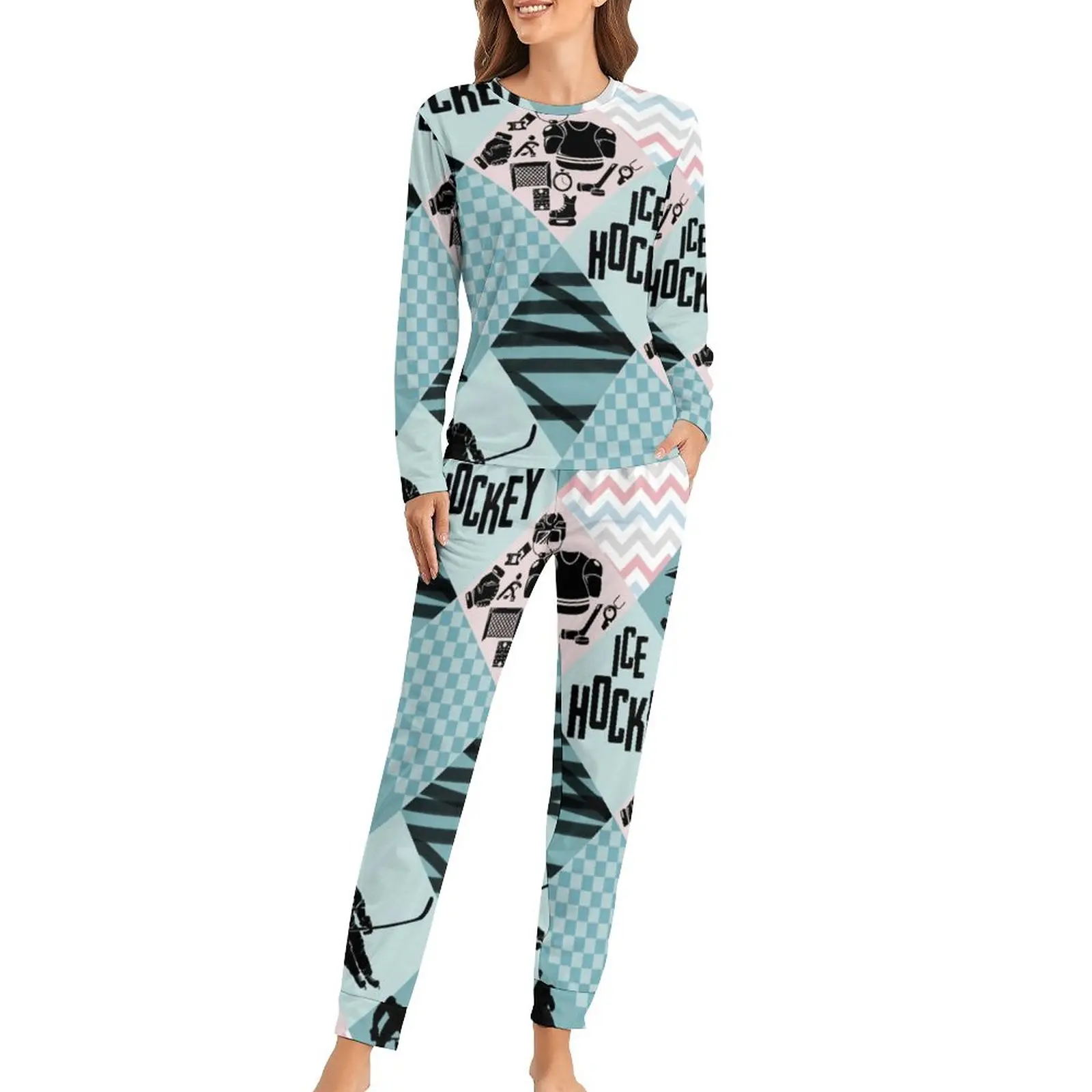 

Пижама для хоккея с шайбой, зимняя романтичная Женская одежда для сна с длинным рукавом, пижамный комплект для отдыха для девочек
