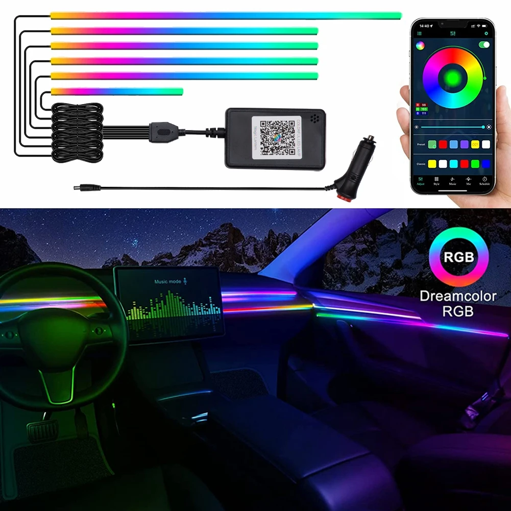 6 в 1 автомобильная лента RGB для освещения салона автомобиля