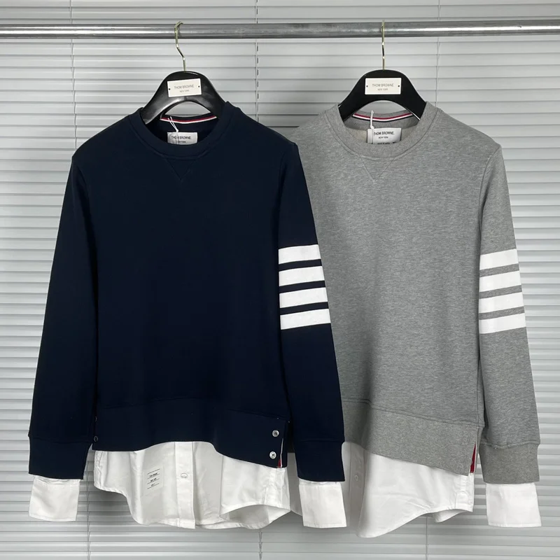 

Fashion TB THOM 2023 Brand Sweatshirts Men Women Spring Autumn Cotton Clothing pullovers Patchwork Casual Sportswear Coat