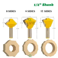 3PCS  1/2 Inch 12.7mm Multi Sided Glue Joint Router Bits Set 8 12 16 Joints Tenon Milling Cutter for Wood Woodworking
