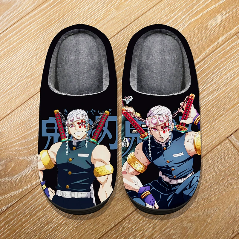 Custom Size Winter Soft Warm Cartoon Slippers For Adult Kids Anime Demon Slayer Iguro Obanai Cosplay Indoor Cute