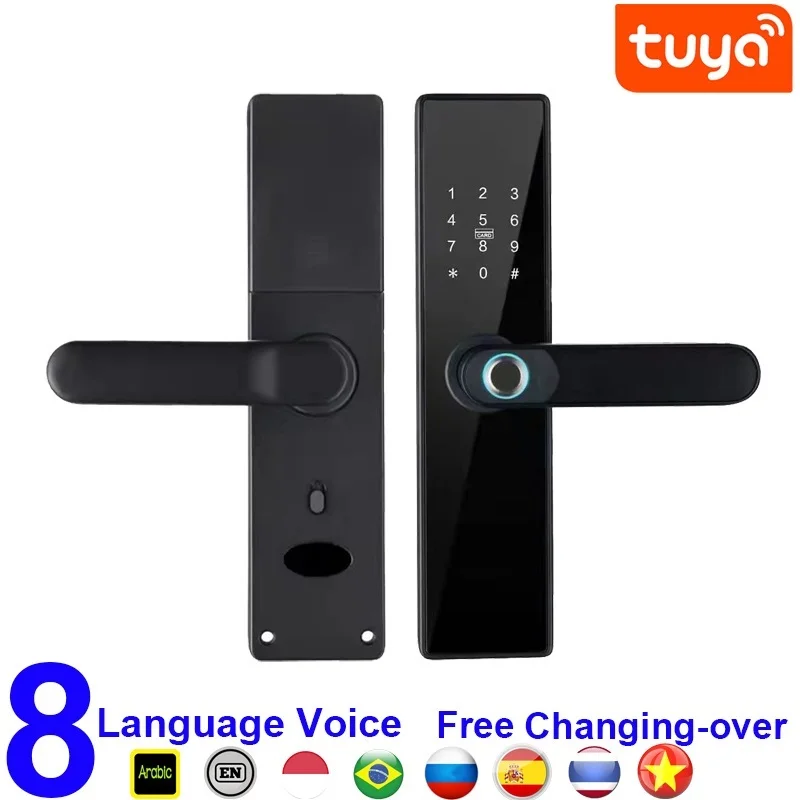 

Tuya Smart Door Lock Wifi Fingerprint Password IC Card Keyless Remotely Unlock Use AA Battery Support 8 Language Voice