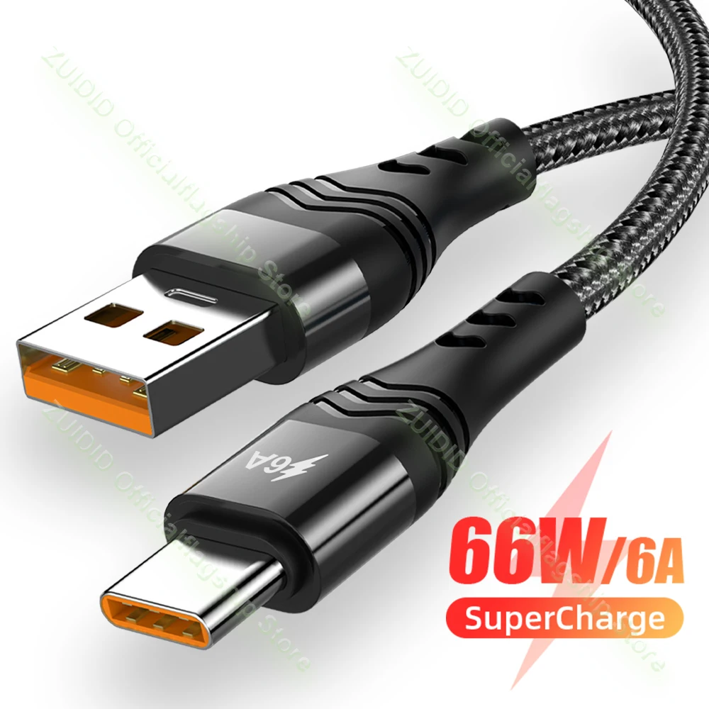 

66W USB Type C Fast Charging Cable 6A 5A For Huawei SCP FCP Xiaomi Samsung AFC QC3.0 Flash Charge VOOC Phone Data Cord 1/2/3M