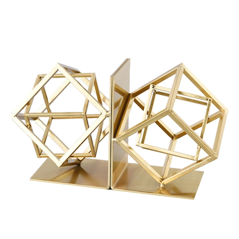 

2 Pack Geometric Shelf Decor Cubic Shape Decorative Bookend for Lightweight Books or Organizer