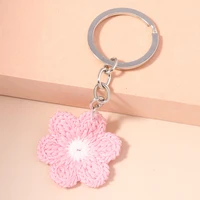 new simple design pink flower keychains for car key women men handbag pendants key ring diy handmade jewelry gifts accessories