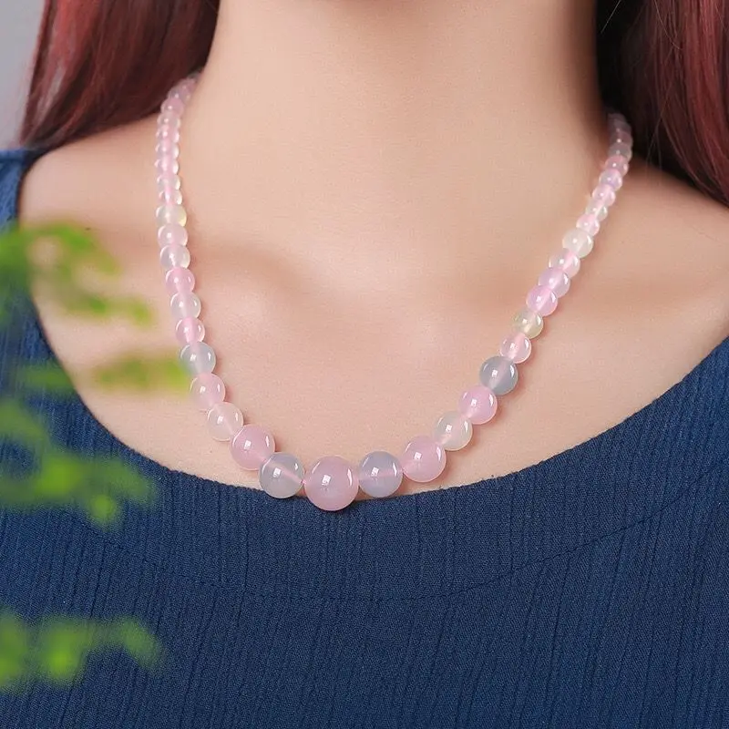 Ожерелье из агата халцедона натурального цвета цепочка с кристаллами башни