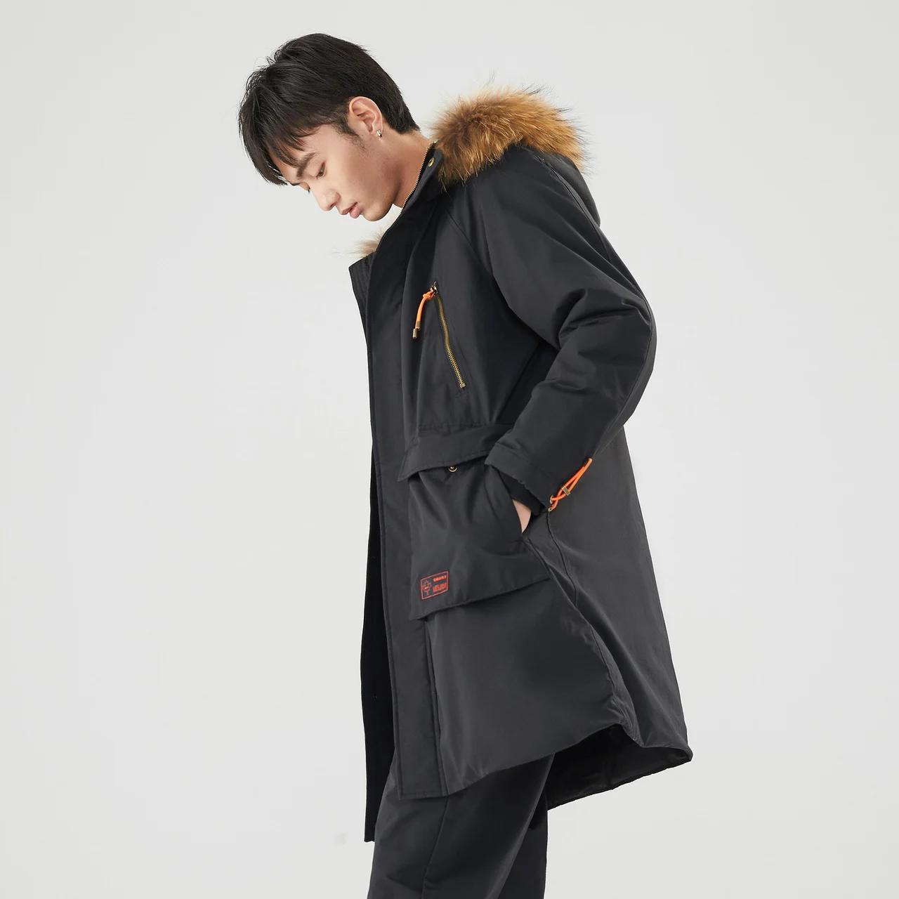 Metersbonwe Solid Color Wadded Clothes For Man Large Fur Collar Hooded Warm Wear Casual Loose Winter Cotton-Padded Coat