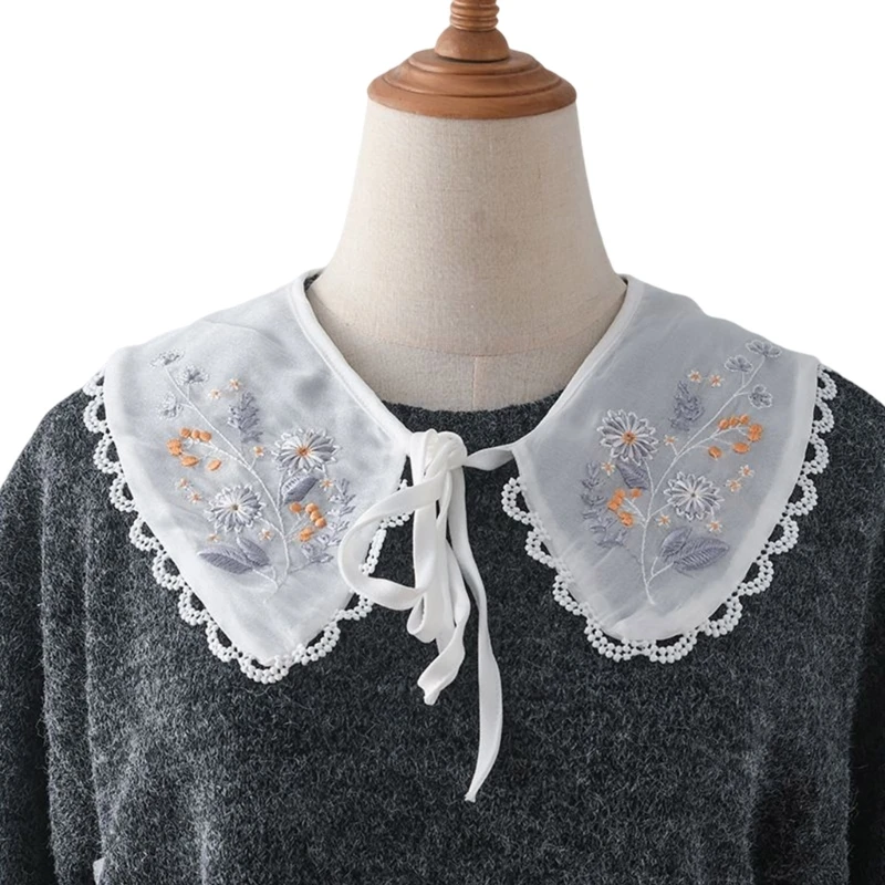 

Spring Shirt Detachable Collar Diy Breathable Scarf Around Neck Embroidery Flower Sweet Hollow Comfortable Patch DropShip