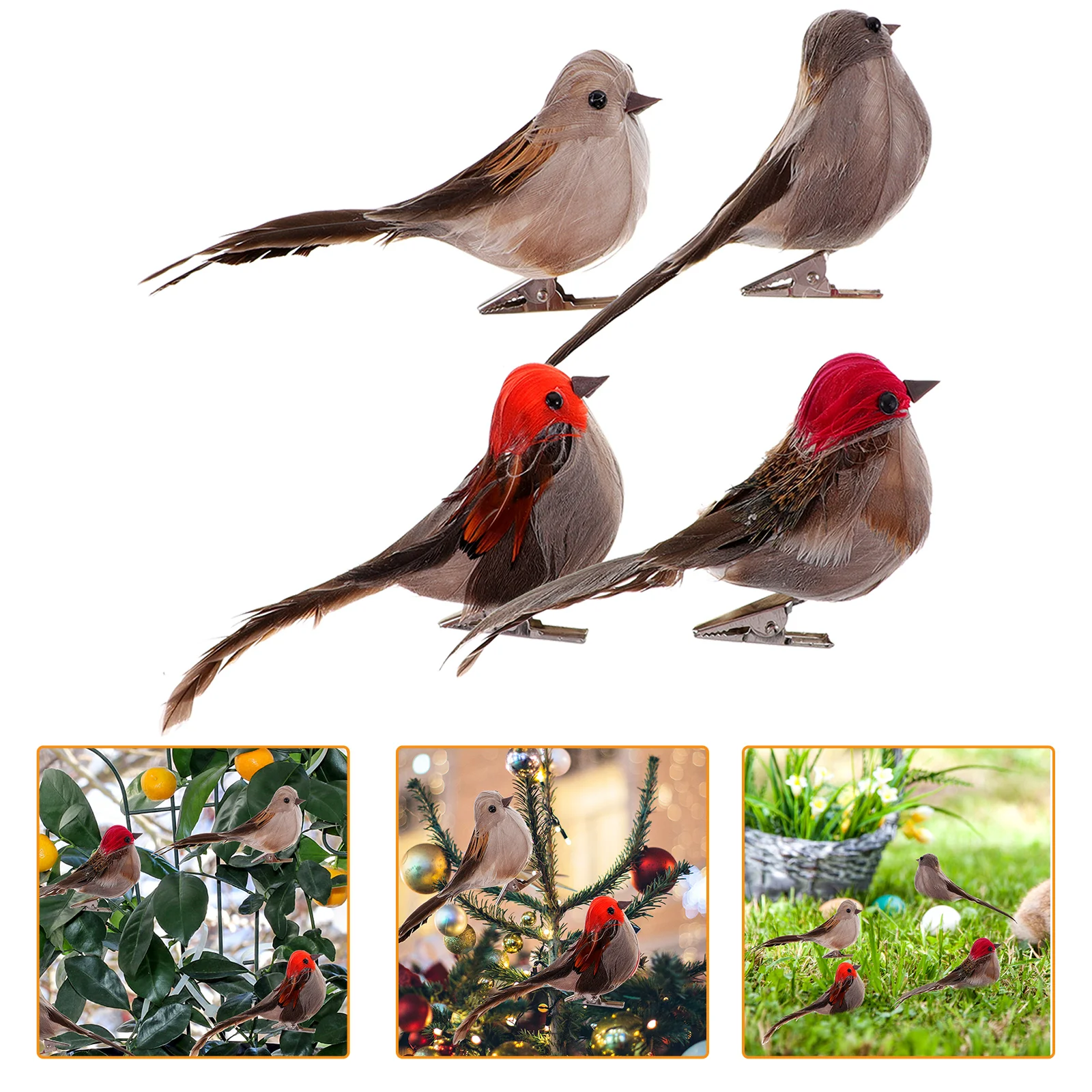 

4Pcs artificial birds decor Artificial Simulation Bird Sparrow Ornament DIY Craft for Wedding Party Accessories ( Random Colors