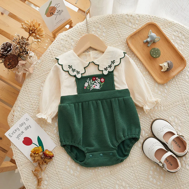 

MILANCEL 2022 Autumn Baby Bodysuit Toddler Girls One Piece Embroidery Outfit