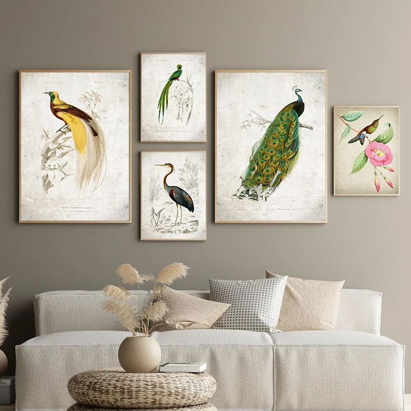 Винтажный Печатный постер с изображением птицы в стиле ретро настенная живопись