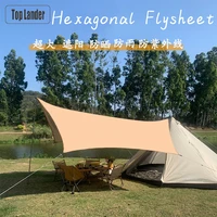 top lander 4 5x4 5m hexagonal tarp waterproof tarpualin outdoor camping butterfly shape canopy with silver coating with poles