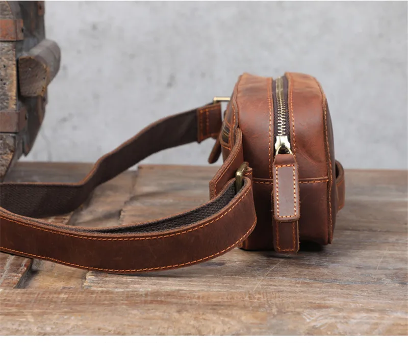 Vintage natural crazy horse cowhide men's chest bag fashion high-quality genuine leather daily sports party small shoulder bag