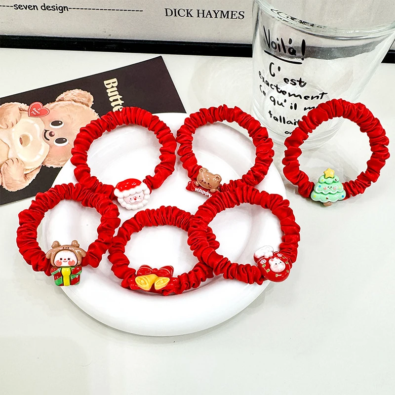 Милая мультяшная рождественская высокоэластичная веревка для волос женщин и
