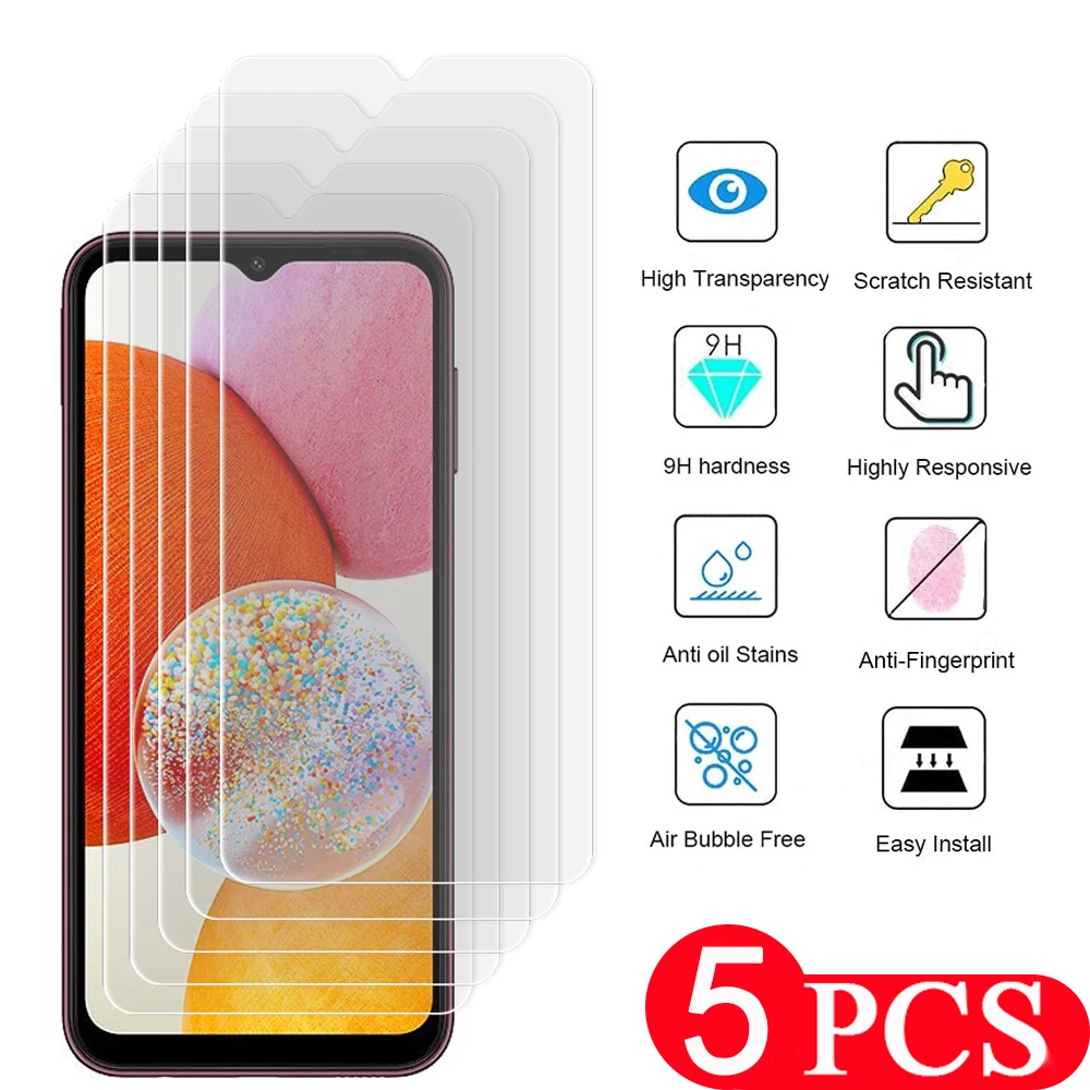 

5Pcs Tempered glass For Samsung Galaxy A14 A24 A34 A12 A13 A04 A04S A04E A22 A23 A31 A32 A33 screen protector smartphone Glass