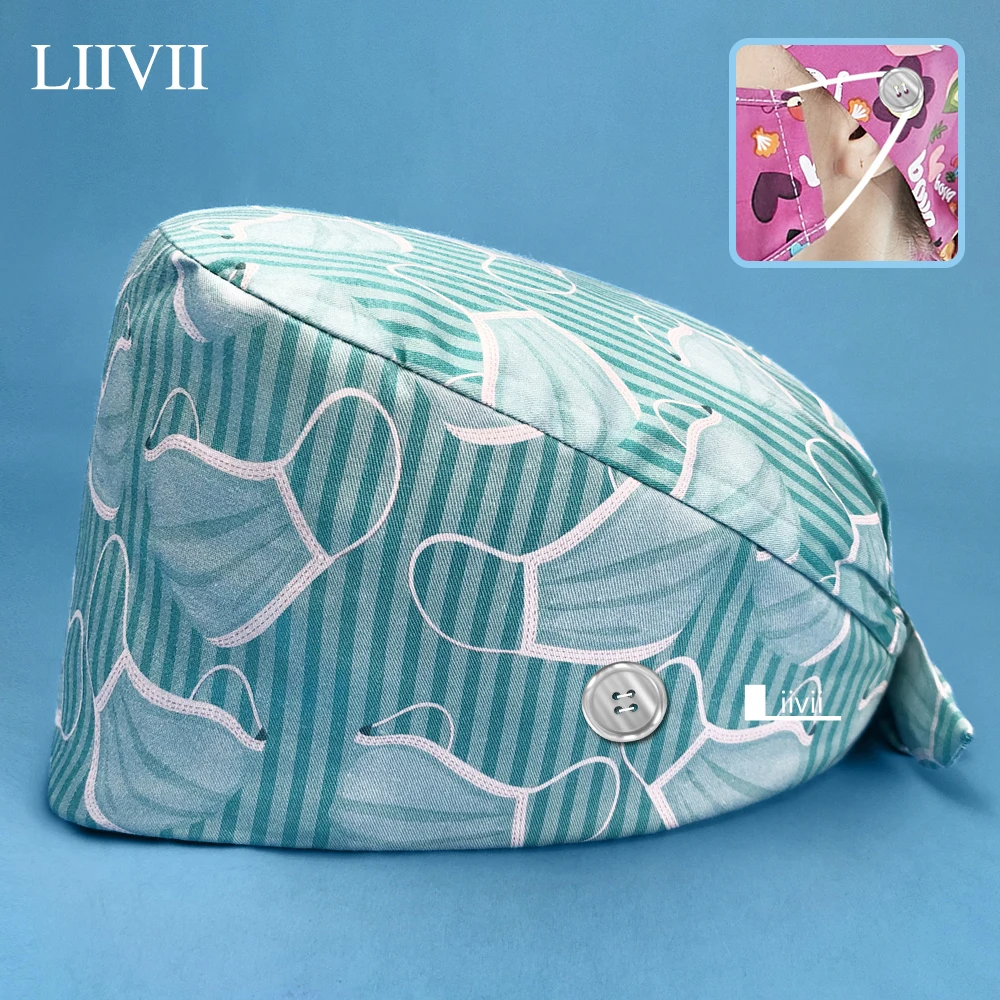 

Elastic Pet Grooming Nursing Hat Women 100%Cotton Scrubs Cap Sweat-absorbent Lab Dust-proof Work Hat Doctor Scrubs Hat Wholesale