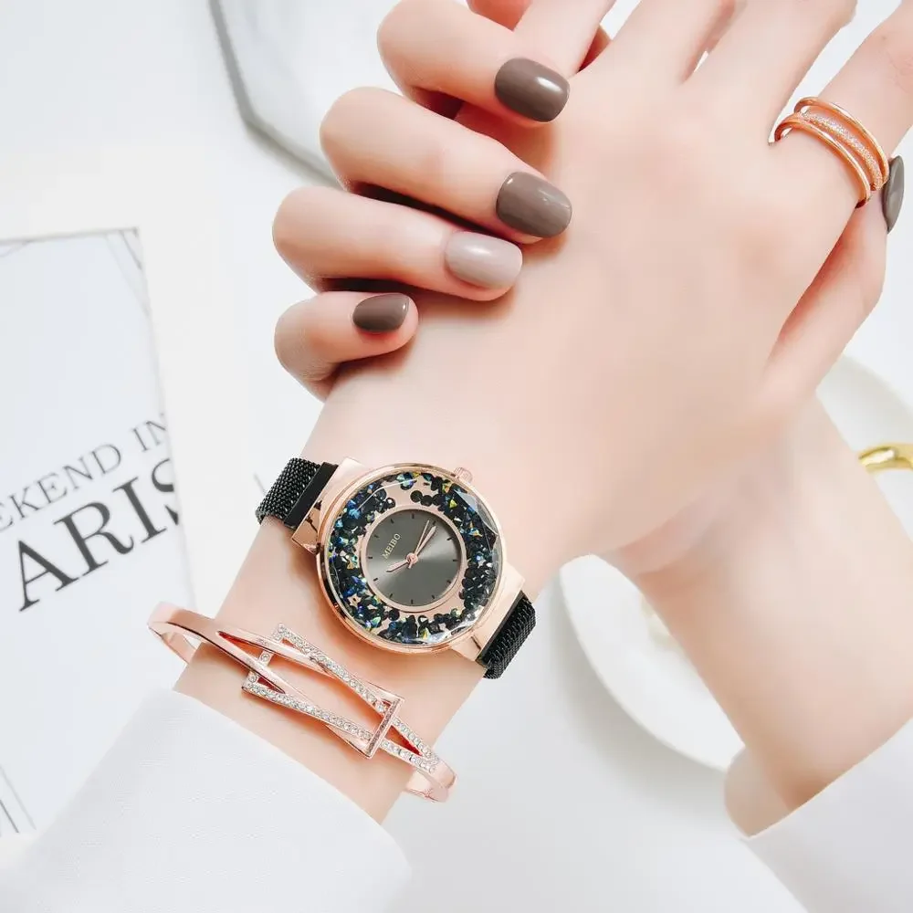 Watches For Women Luxury Ladies Quartz Magnet Buckle Movable Rhinestones Ladies Wristwatches Pink Clock Relogio Feminino