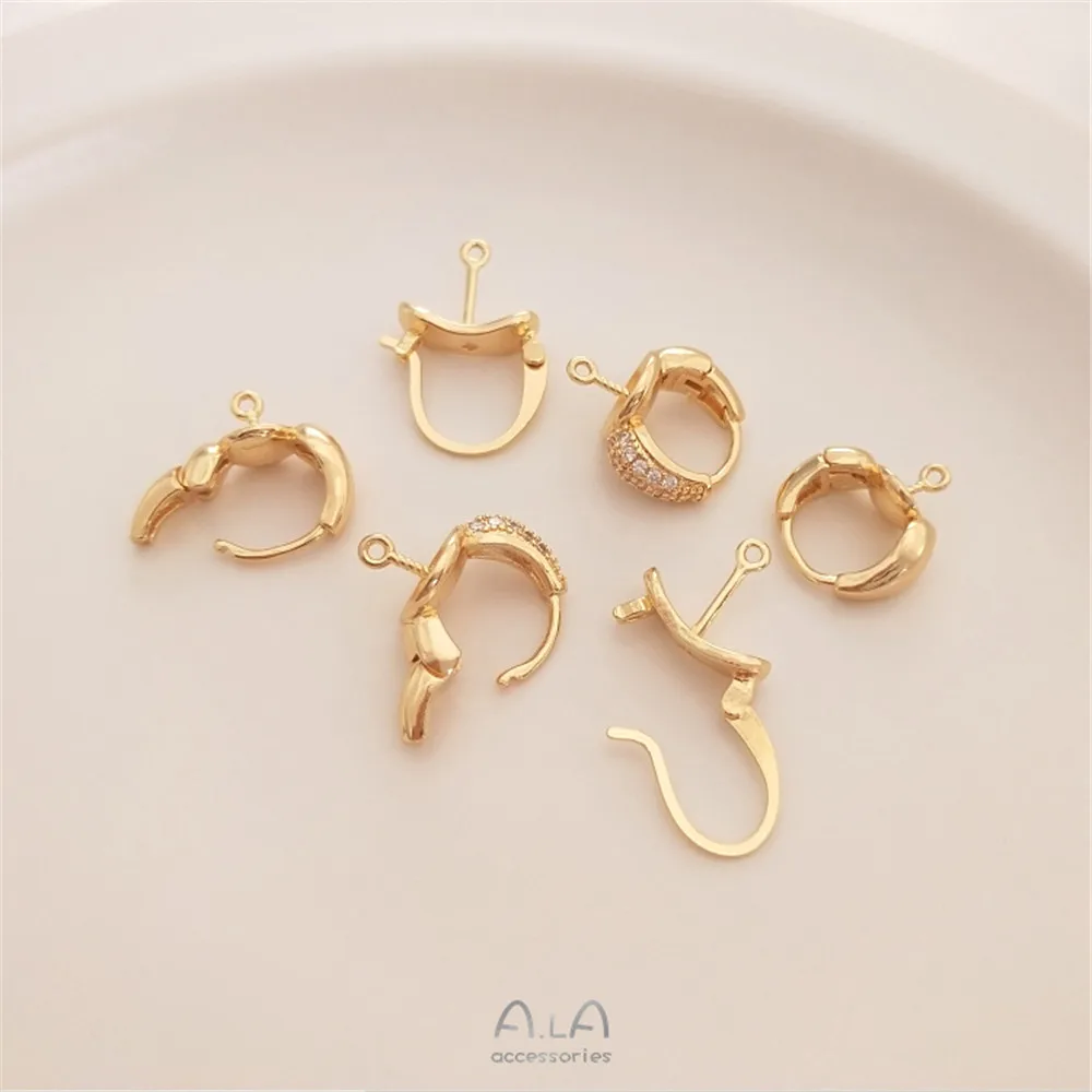 

Diy earpiece Color preservation accessory 14K gold inlaid with half hole pearl set zircon clasp earhook earring material
