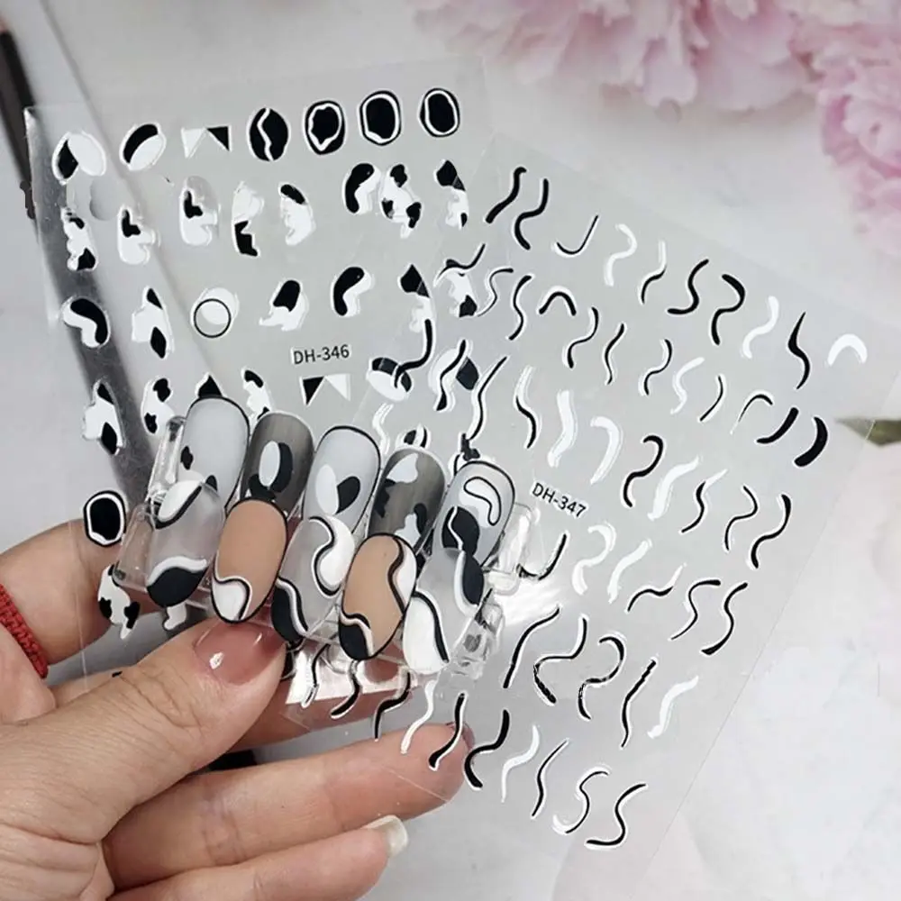1 лист черно-белых наклеек звезда 3D Слайдеры для ногтевого дизайна самоклеящиеся
