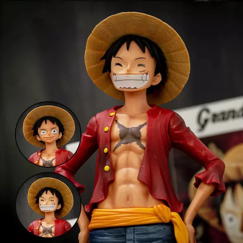 

Anime One Piece Figure 26cm Monkey D Luffy Smiley 3 Head PVC Action Figure Statue Doll Collectible Toys Kids for Gifts