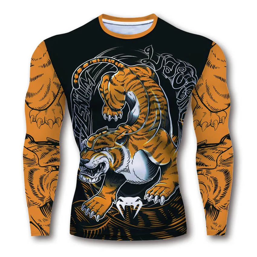 

tiger MMA camo fitness breathable tight boxing jersey muay thai jiu jitsu t shirt mma rashguard boxing 2022