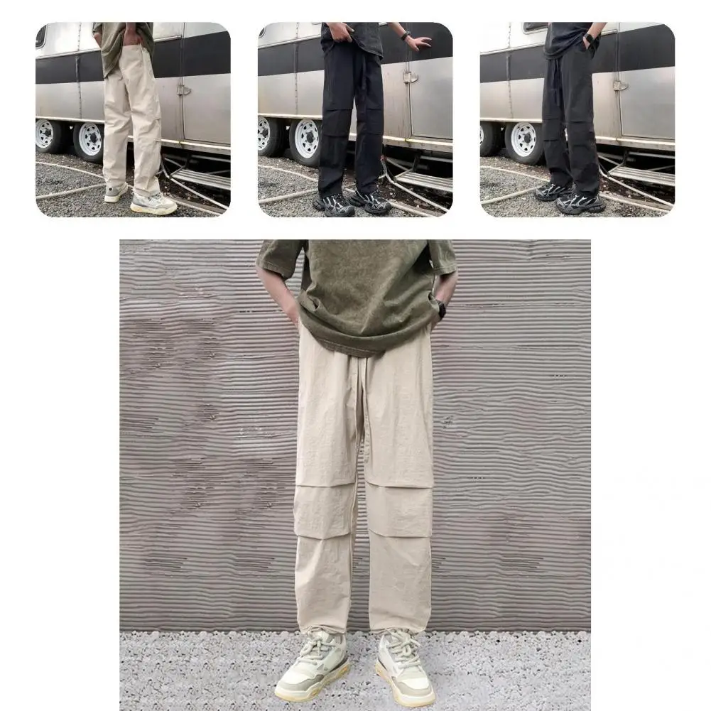 

Прямые брюки-карго с широкими штанинами, быстросохнущие мужские брюки-карго, уличная одежда, эластичный пояс со средней посадкой, брюки-карго с Кулиской