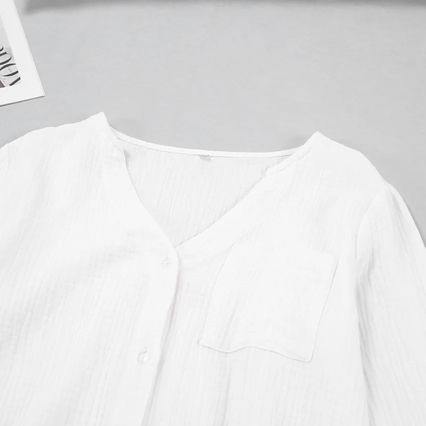 Soft Comfortable Women Pajama Set Long Sleeves White Color Korean Style 100% Cotton Sleepwear Nightgown