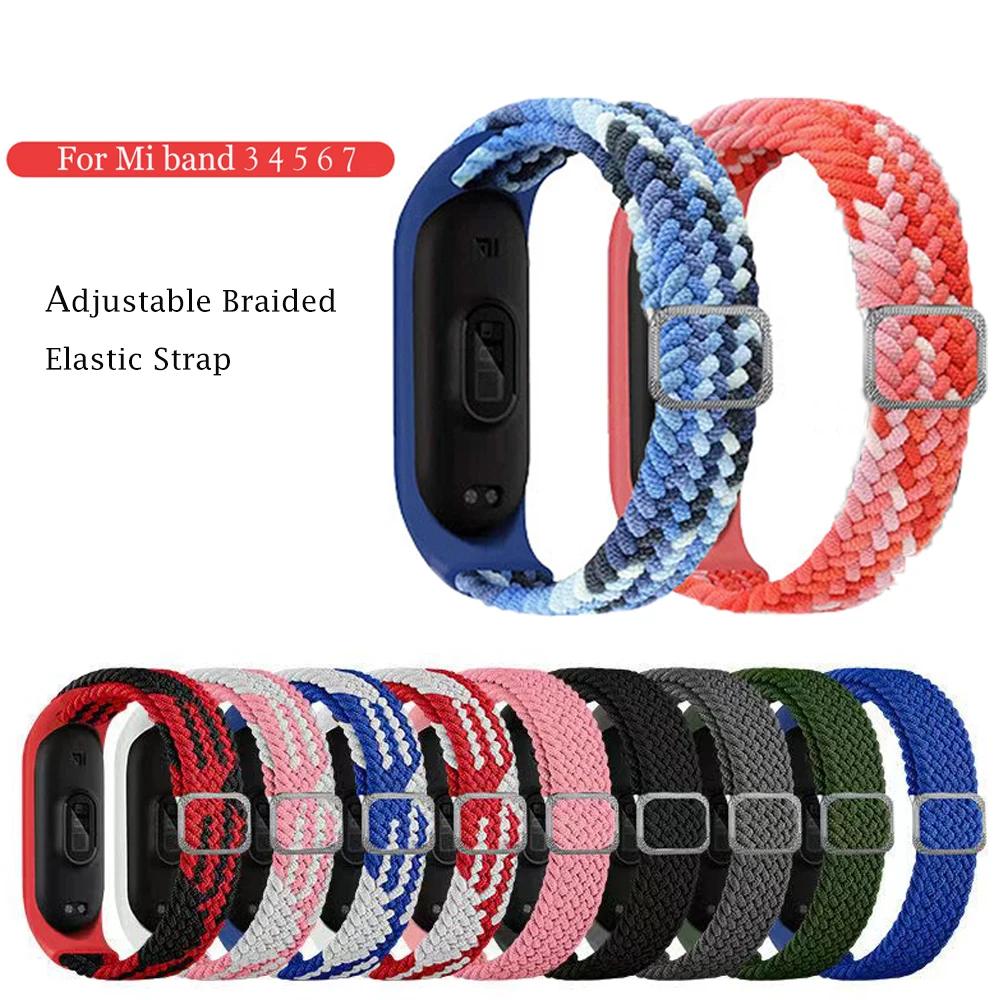 

Bracelet for Mi band 7 6 Strap Elastic adjustable Nylon Braided Miband6 miband 5 correa Wristband for xiaomi Mi band 7 4 3 strap