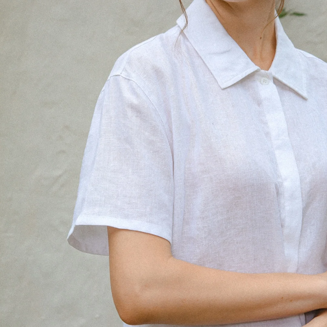Повседневная рубашка из 100% льна женские топы простой стиль свободный отложной