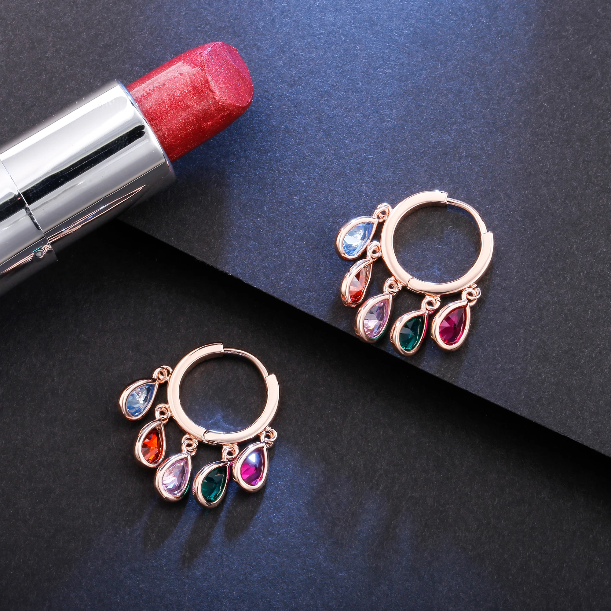 

Korean Style Earrings for Women Fashion Water Drop Colorful Crystal Stainless Steel Earrings 2022 Trend New Jewelry Accessories