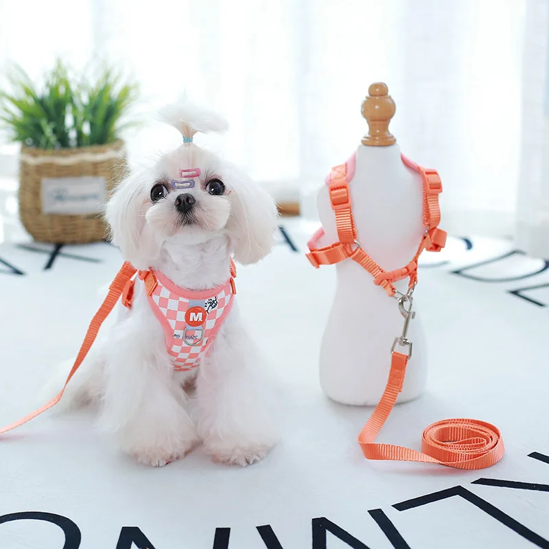 Dog Adjustable Harness Leash Set Medium Small Plaid Vest Cute Belt Cat Collars Dog Walking Puppy Kitten Safety Belt Maltese Pug