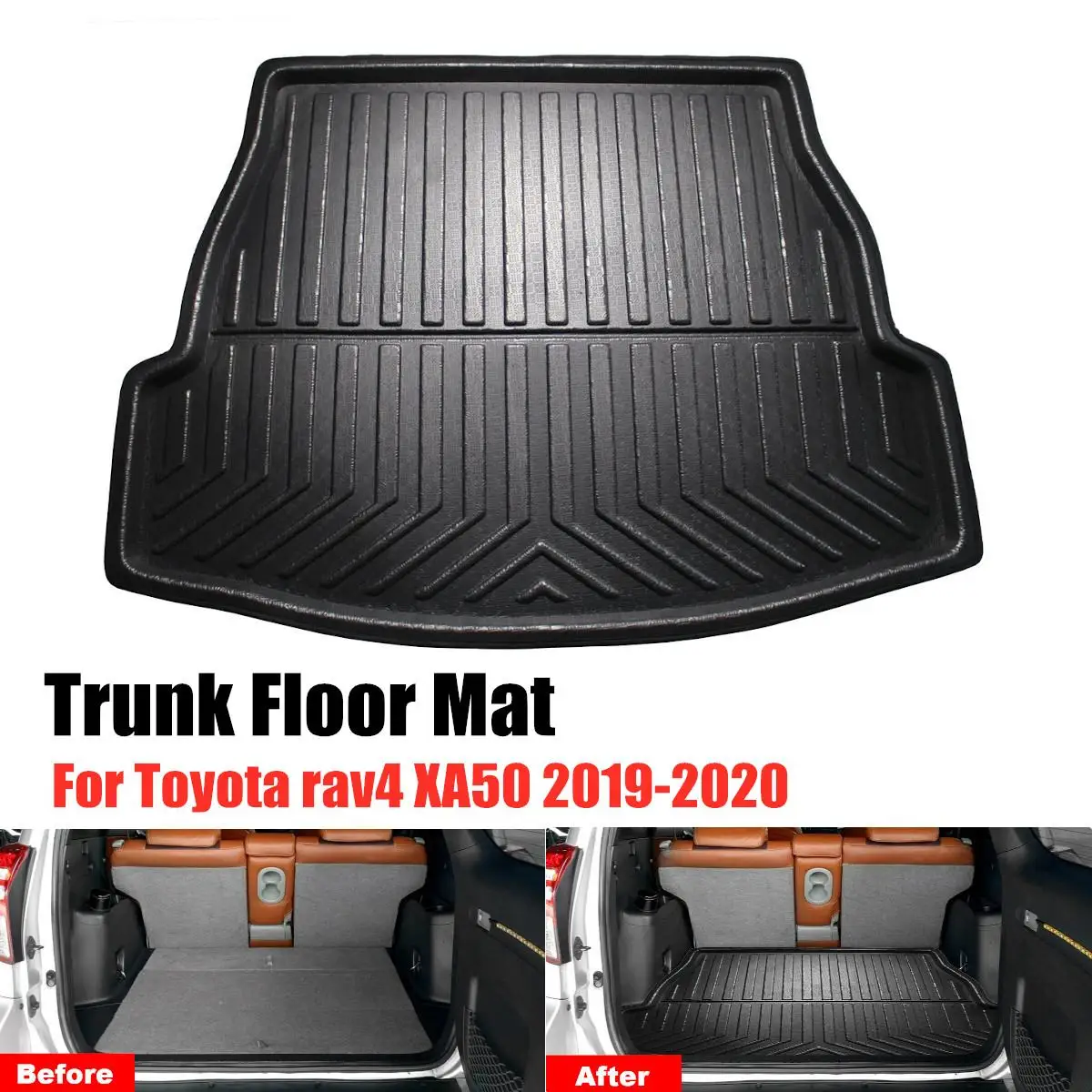Rear Rubber Trunk Floor Mat For Toyota RAV4 2019 2020 XA50 Waterproof Car Rear Cargo Liner Boot Tray Cover Matt Carpet Kick Pad