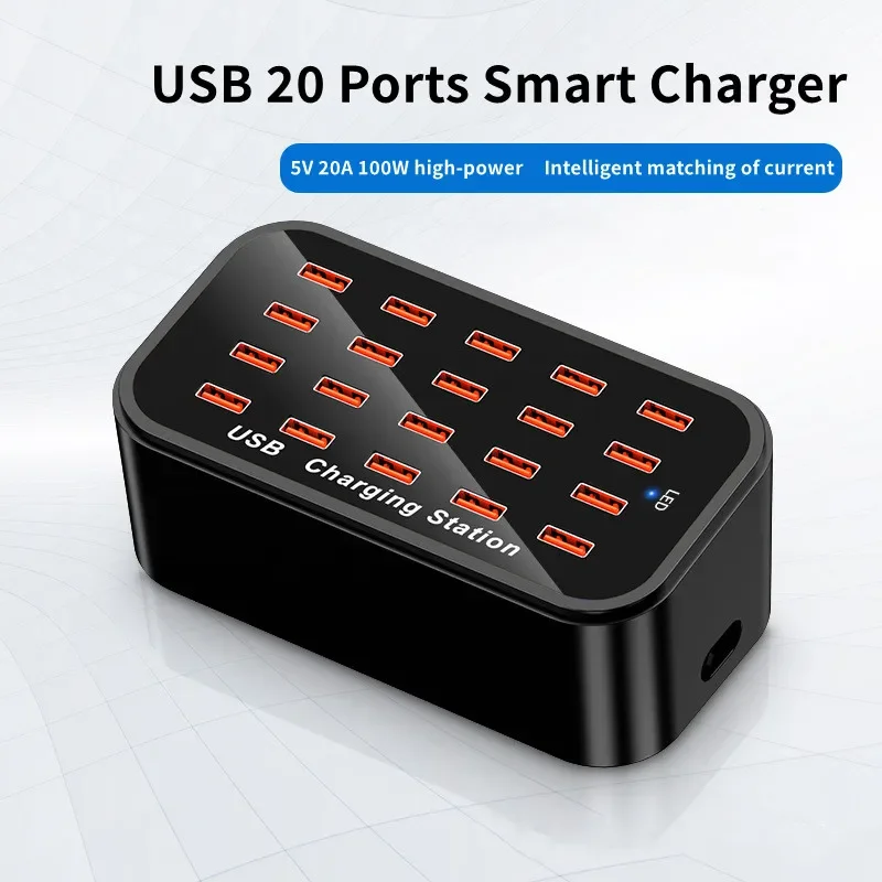 

100W 20A 10/15/16/20 Ports USB Charging Station Fast Phone Charge HUB Charger Stand Desktop Chargers for iPhone/Samsung/Xiaomi