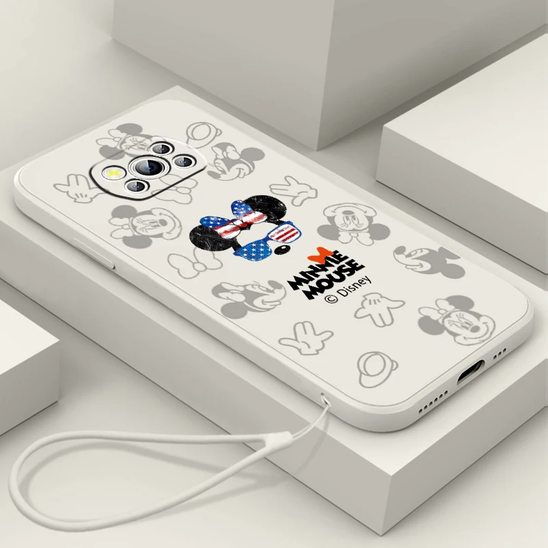 

Disney Mickey Minnie USA Liquid Rope Funda Phone Case For Xiaomi Mi Poco X4 X3 C40 C3 M4 M3 F4 F3 GT Pro NFC 5G Soft Cover
