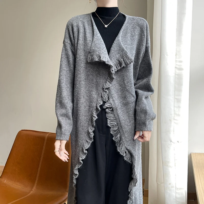 Осень-зима 2024 новое бархатное женское пальто с кисточками и краями простой