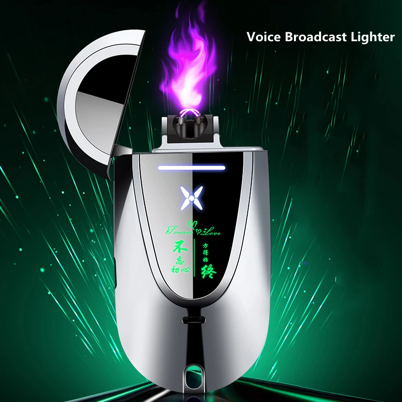 

Net Red Voice Broadcast Plasma Lighter Sports Car Keychain Personality Graphic Display Rechargeable Dual Arc Windproof Lighters