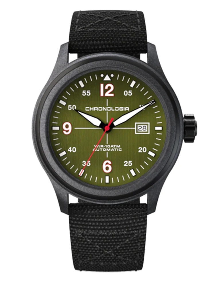 Мужские автоматические часы Pilot из углеродного волокна, военные механические наручные часы 45 мм, водонепроницаемые светящиеся часы 100 м, Хронология