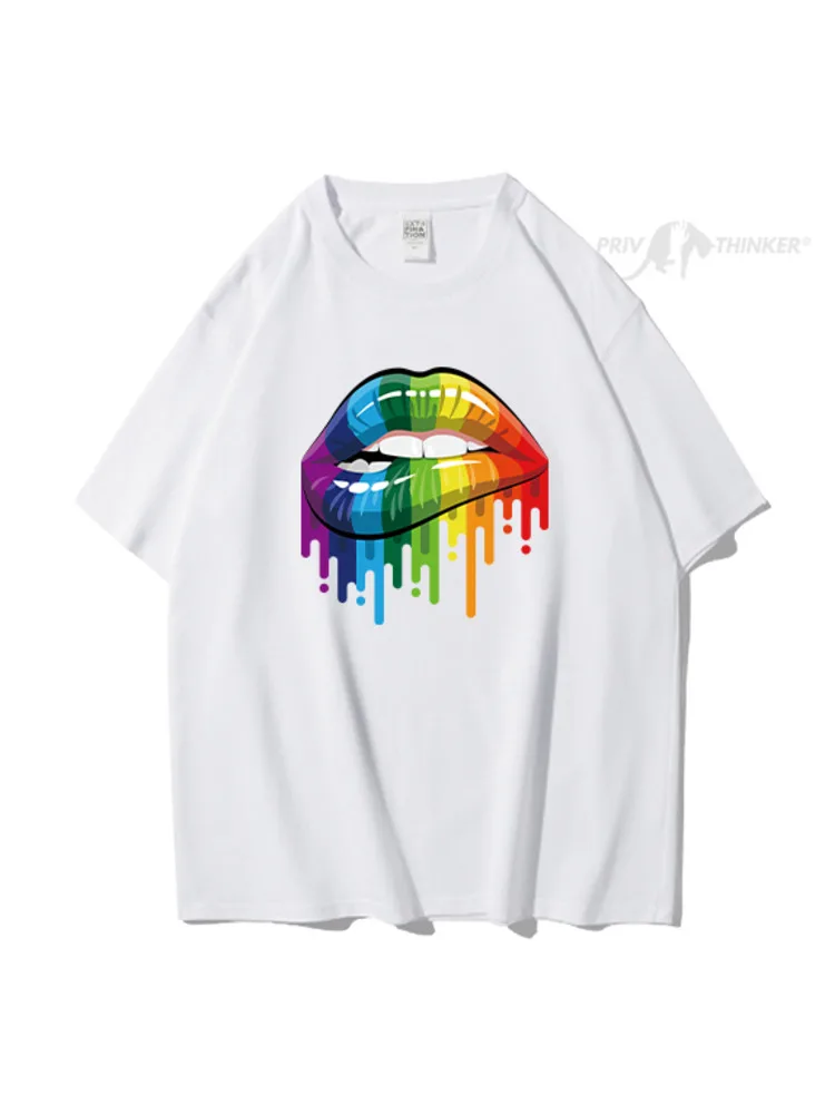 

ExtFine Streetwear Printed Women T-shirts Colorful Sexy Lip Printed Oversized Summer Tshirt Female Casual Loose Pullover C010