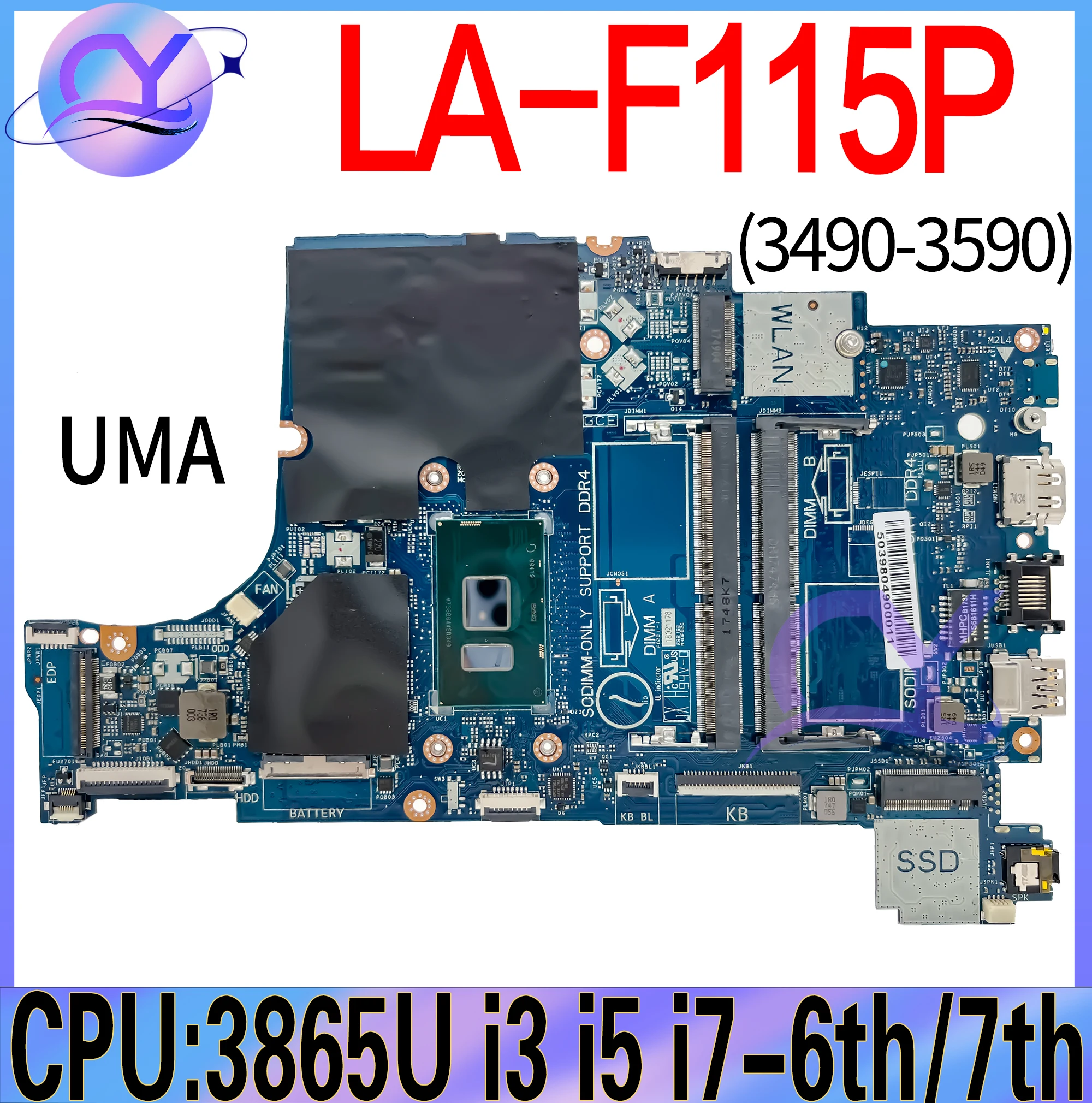 

LA-F115P Mainboard For Dell Latitude 3490 3590 CAL50 DAL50 0KW5KK Laptop Motherboard With 3865U i3 i5 i7-6th/7th Gen UMA