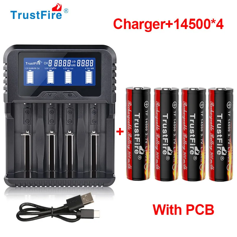 

Trustfire 14500 Battery Rechargeable Battery 3.7V Capacity Li-ion Rechargeable Battery For Flashlight Torch Battery+Charger