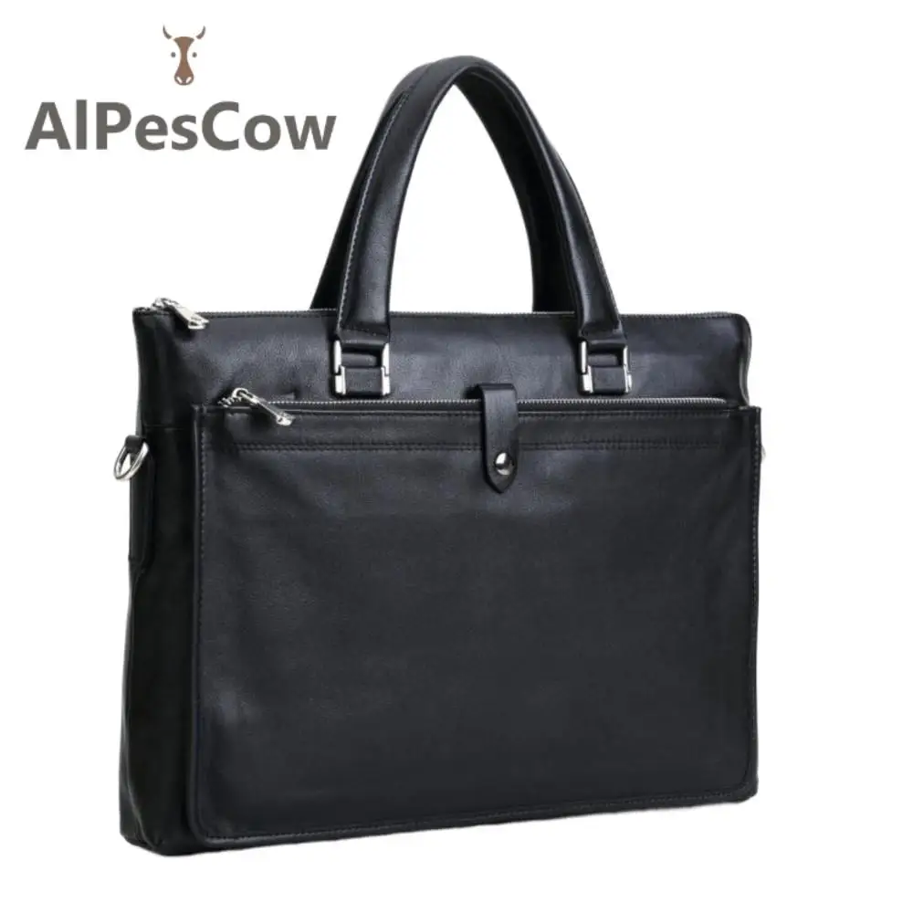Design Genuine Leather Tote Briefcase For Men 100% Alps Cowhide Laptop Bag Male High Quality Office Bags Casual Vintage Handbags