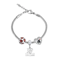316l stainless steel snake chain i love mom heart fit original pan bead charm logo women bracelet jewelry bracelet