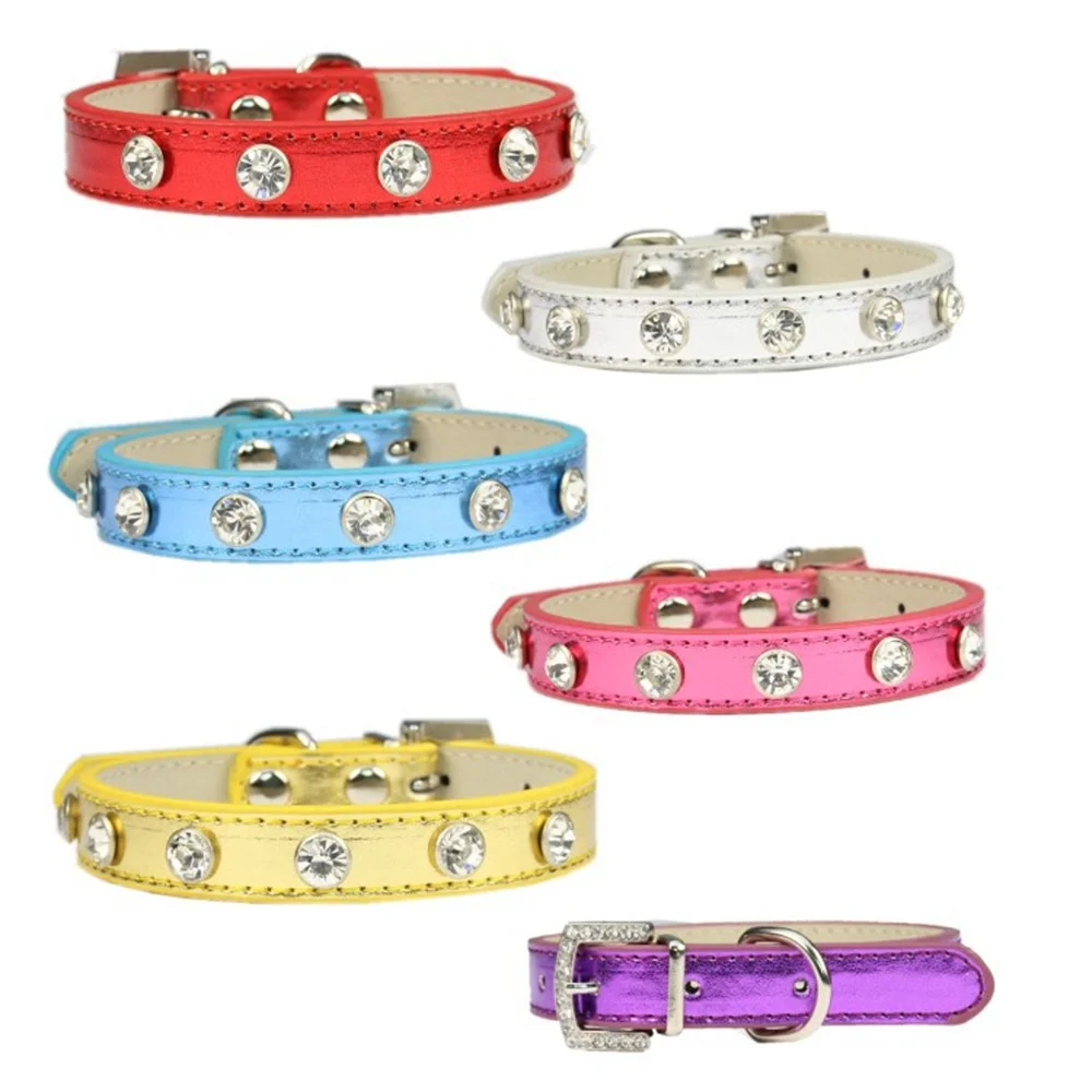 

Pet Small and Medium-sized Dog Collar PU Bright Leather Rhinestone Fashion Dog Cat Collar