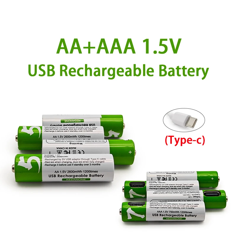 

1.5V AA 2600mWh + AAA 750mWh Rechargeable Lithium Battery,for Remote Control Mouse Small Fan Electric Toy Li-ion Battery
