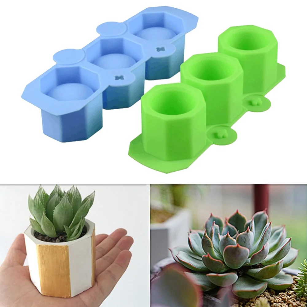 

3 Holes Silicone Pot Molds Form Arts Craft Polygonal Cup Moulds DIY Succulent Flowerpot Clay Plaster Gypsum Mold Concrete Mould