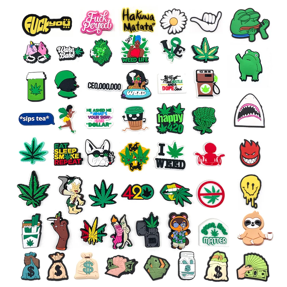 Hot 1pcs spoof jibz multiple styles croc funny shoe charms leaf/dollar PVC Accessories fit clogs sandals Decorate adult gifts