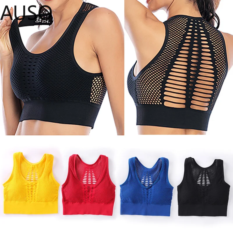 

Women's Medium Mesh Support Cross Back Wirefree Removable Cups Sport Bra Tops Freedom Seamless Yoga Running Sports Bras